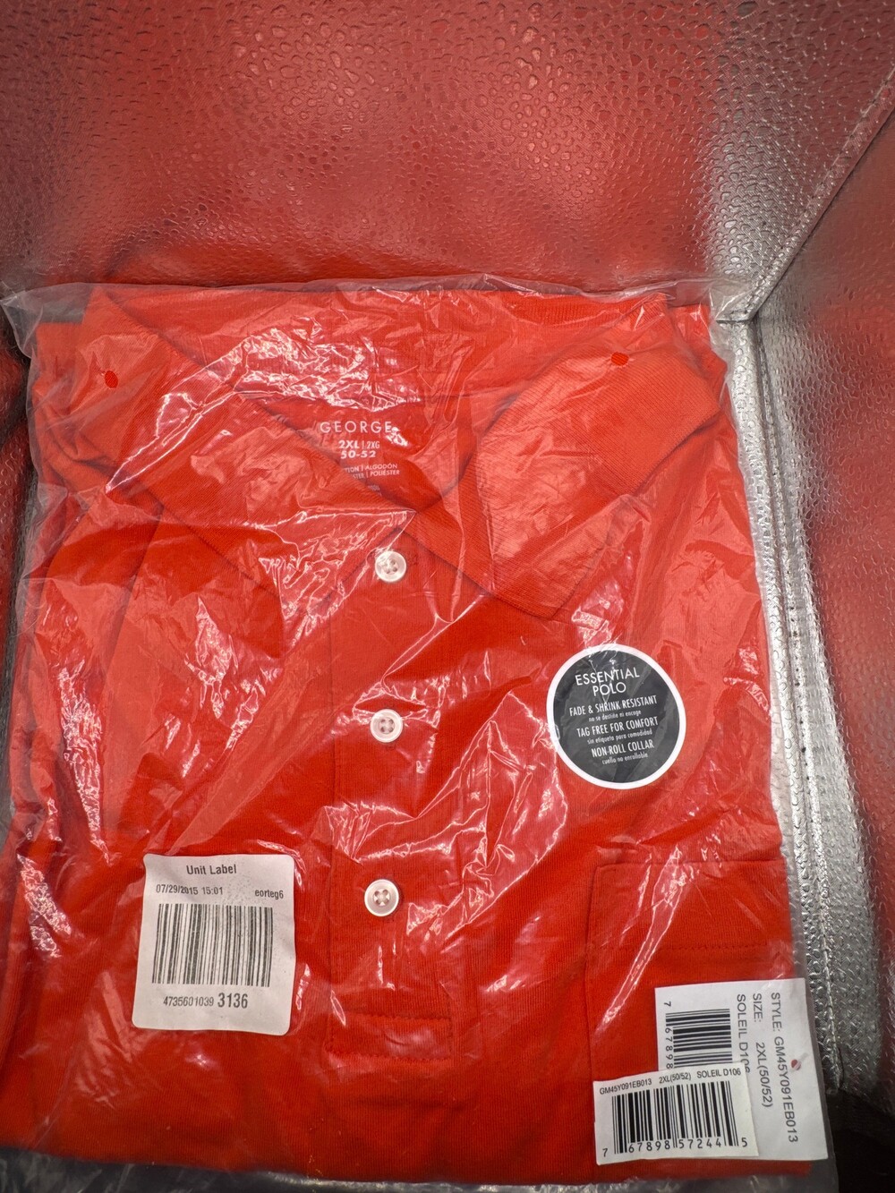 George Big Men's Solid Orange Polo Shirt 2XL Black Cotton